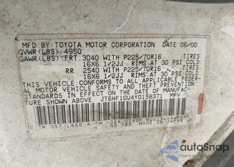 2000 Lexus Rx 300 z USA, uszkodzony, nr VIN JT6HF10U4Y0158371